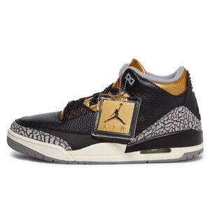 [CK9246-067] Air Jordan 3 Retro Mid Black Gold Cement Women's Size 9 W / 7.5 M